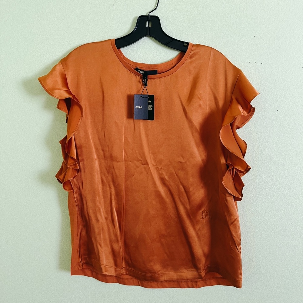 ✨Maje✨ Orange Ruffle Trim T-Shirt Blouse